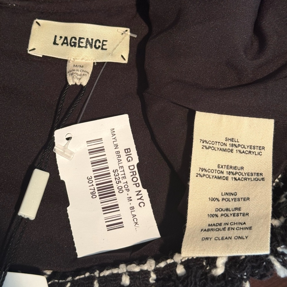 L’AGENCE Maylin Tweed Bralette Top – Black/Ecru – NWT $325 – Size M - Picture 7 of 8